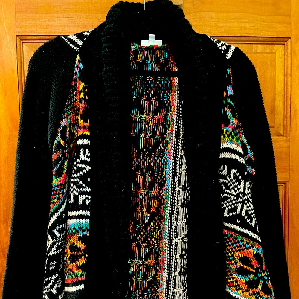 Black with multi-color pattern sweater